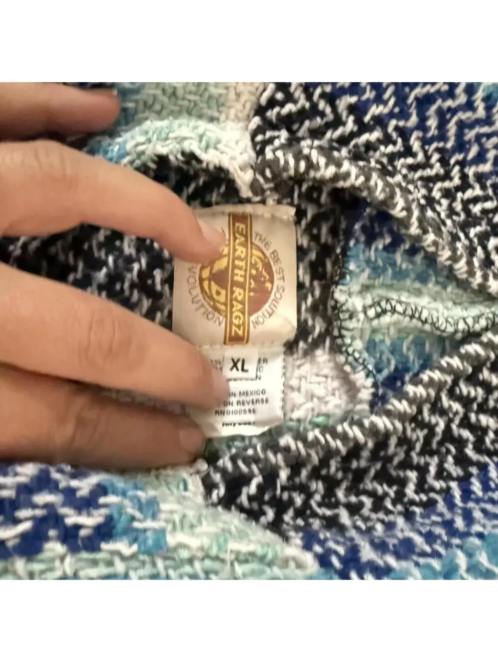 Baja Hoodie Drug Rug Pullover Surf Skate Mexican Blanket Blue Vintage XL